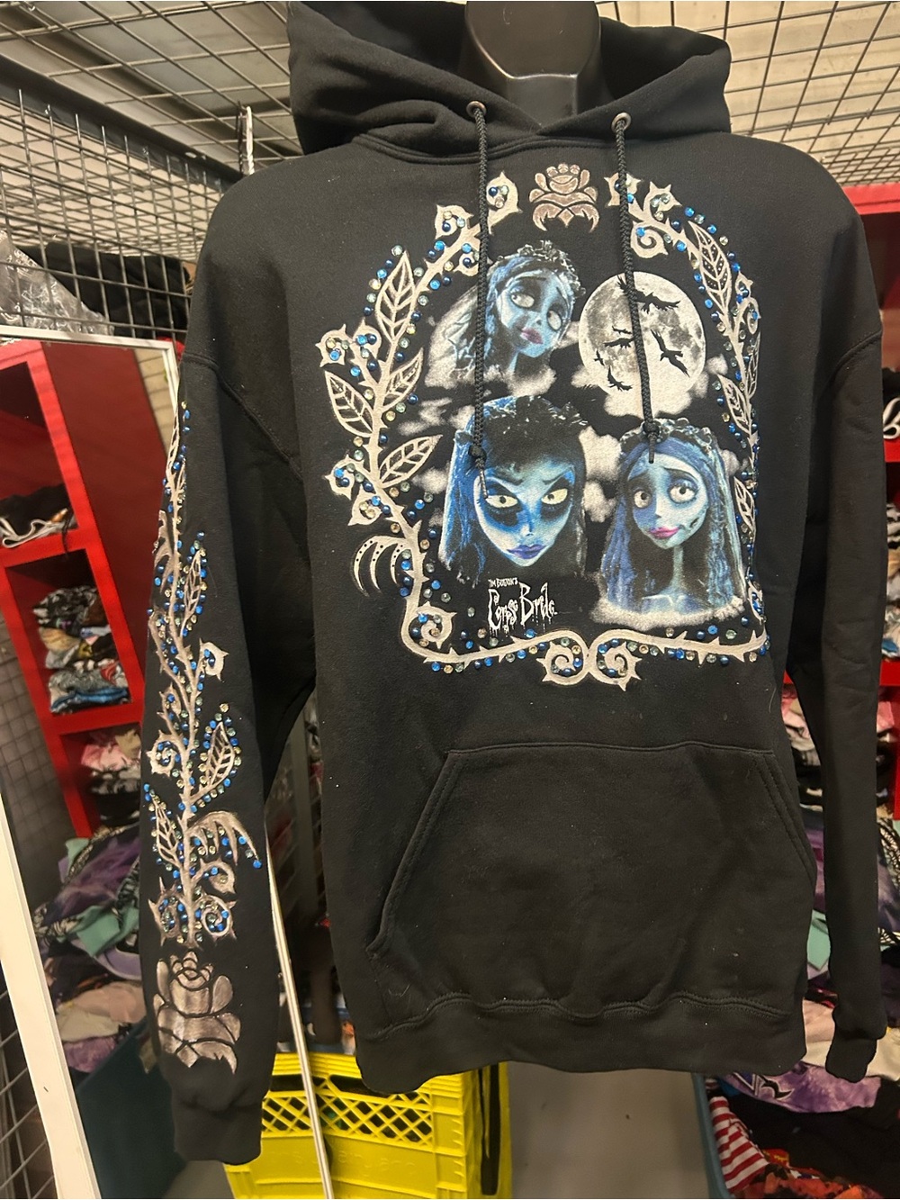 CUSTOM LUX BLK EXCL Corpse Bride 👰‍♀️ rhinestone painted Hoodie unisex Sweater L